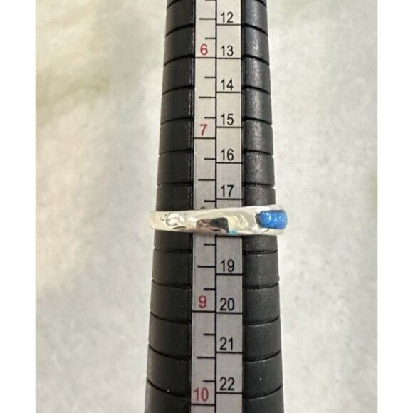 Navajo Zuni Made Blue Lab Opal 4mm Inlay Ring Size 8 w/ Gift Box - Picture 3 of 7